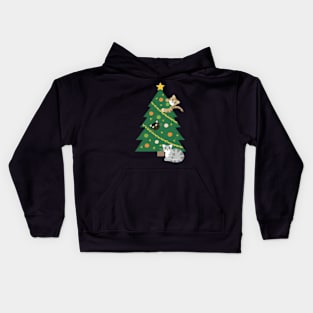 Christmas tree and cats Kids Hoodie